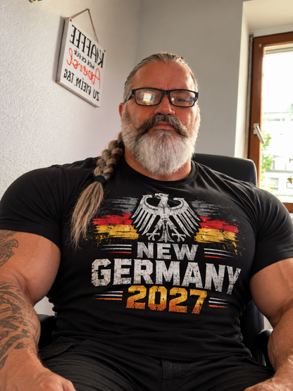 NEW GERMANY 2027 – Unisex T-Shirt mit Adler & Deutschlandfarben | Schwarz | Premium Design