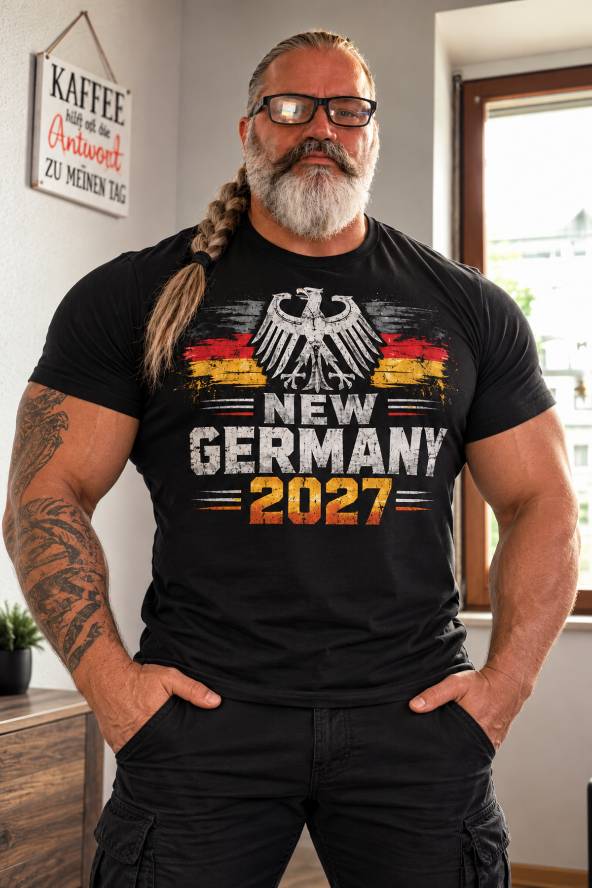 NEW GERMANY 2027 – Unisex T-Shirt mit Adler & Deutschlandfarben | Schwarz | Premium Design