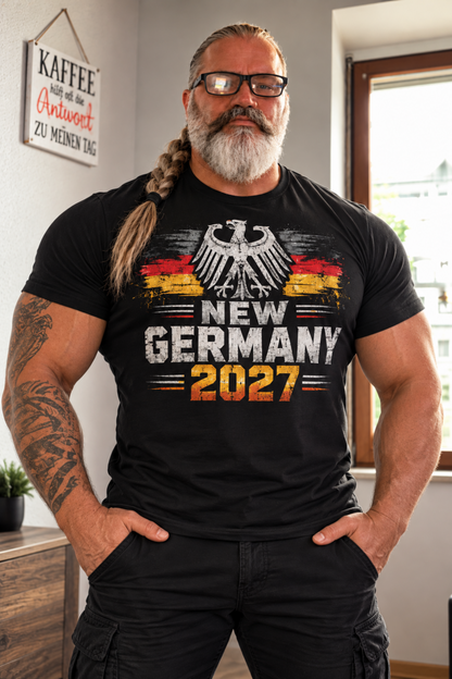 NEW GERMANY 2027 – Unisex T-Shirt mit Adler & Deutschlandfarben | Schwarz | Premium Design